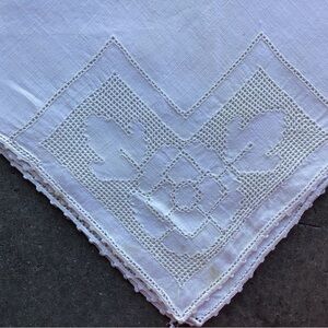 Vintage Cutwork Linen Cotton Dinner Napkins Set of 3